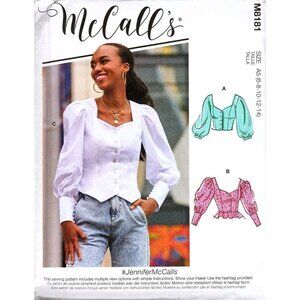 McCall's M8181 Misses 6 to 14 Button Front Tops Uncut Sewing Pattern New